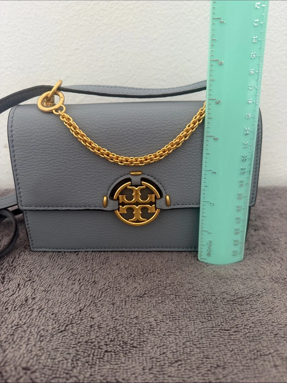 ✨Tory Burch ✨Gray Fleming Mini Crossbody with Gold Hardware in grey blue